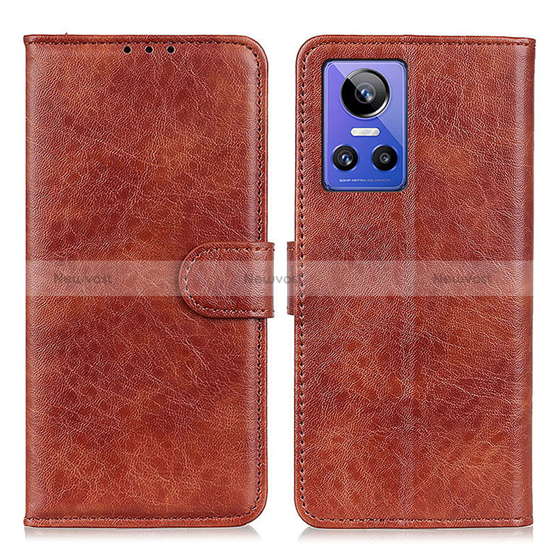 Leather Case Stands Flip Cover Holder M02L for Realme GT Neo3 5G Brown