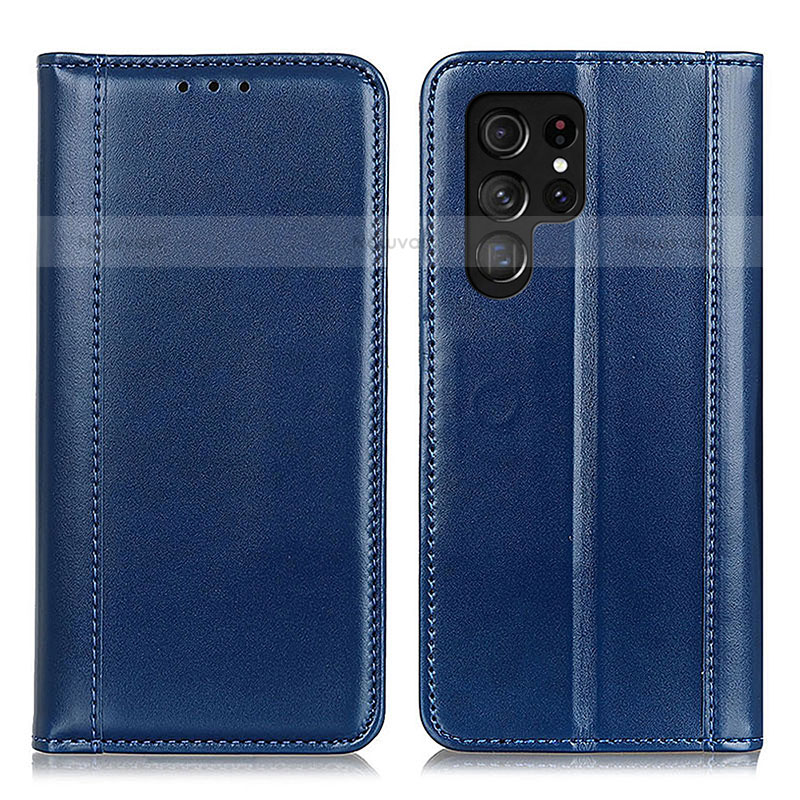 Leather Case Stands Flip Cover Holder M02L for Samsung Galaxy S23 Ultra 5G Blue