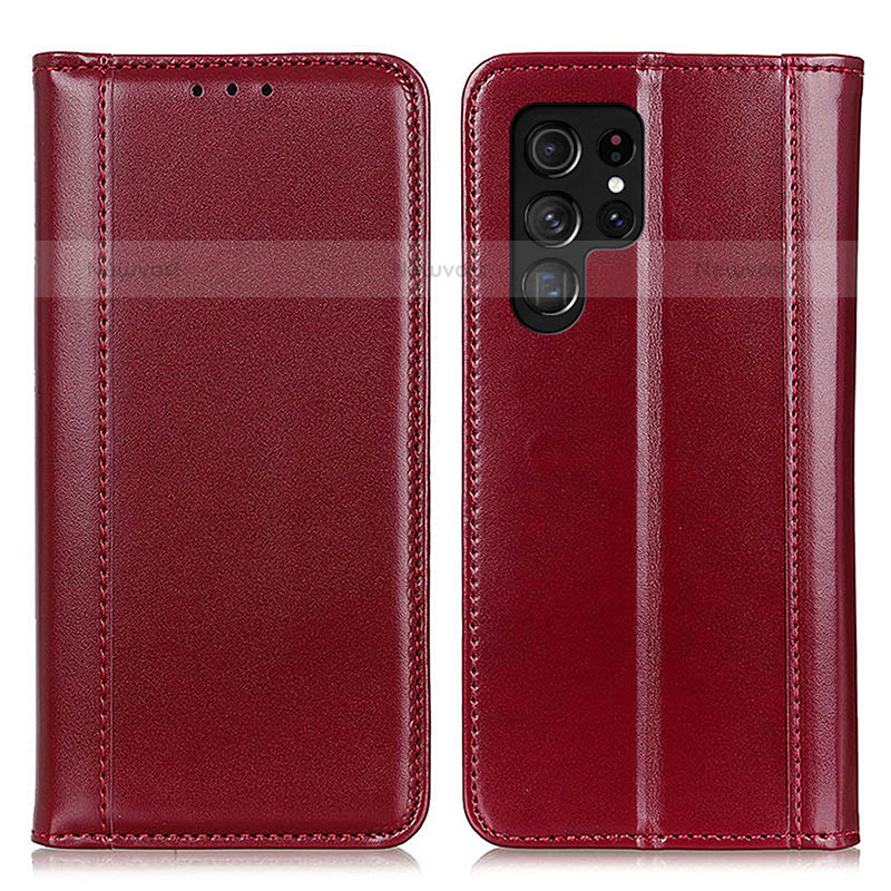 Leather Case Stands Flip Cover Holder M02L for Samsung Galaxy S23 Ultra 5G Red