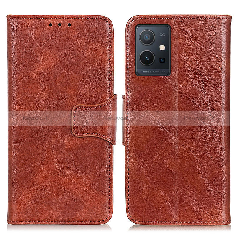 Leather Case Stands Flip Cover Holder M02L for Vivo T1 5G India Brown