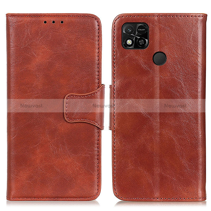 Leather Case Stands Flip Cover Holder M02L for Xiaomi POCO C3 Brown