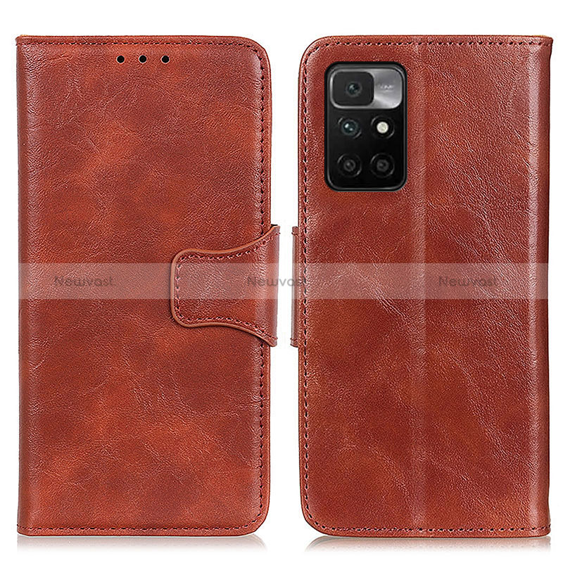 Leather Case Stands Flip Cover Holder M02L for Xiaomi Redmi 10 (2022) Brown