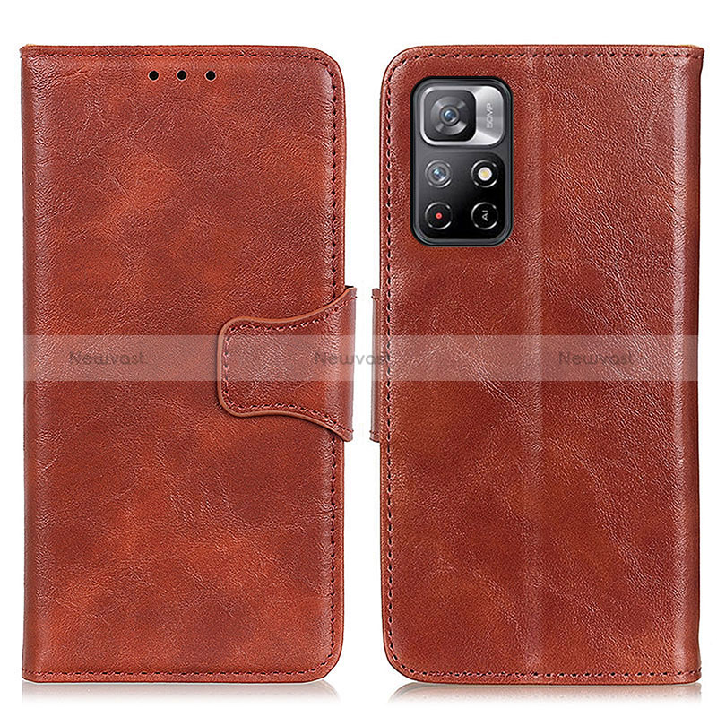 Leather Case Stands Flip Cover Holder M02L for Xiaomi Redmi Note 11 5G Brown