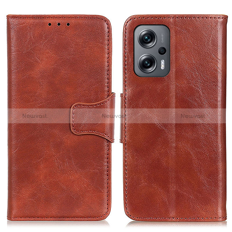 Leather Case Stands Flip Cover Holder M02L for Xiaomi Redmi Note 11T Pro 5G Brown