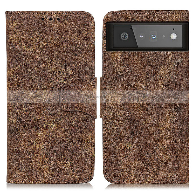 Leather Case Stands Flip Cover Holder M03L for Google Pixel 6 5G Brown