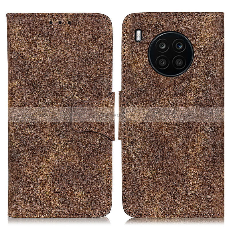 Leather Case Stands Flip Cover Holder M03L for Huawei Honor 50 Lite Brown