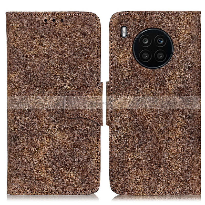 Leather Case Stands Flip Cover Holder M03L for Huawei Nova 8i Brown