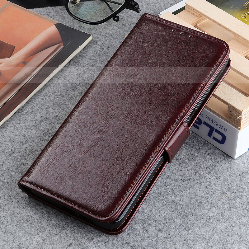 Leather Case Stands Flip Cover Holder M03L for Nothing Phone 1 Brown