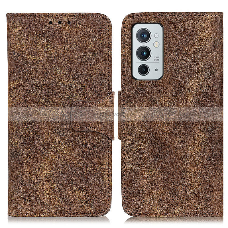 Leather Case Stands Flip Cover Holder M03L for OnePlus 9RT 5G Brown