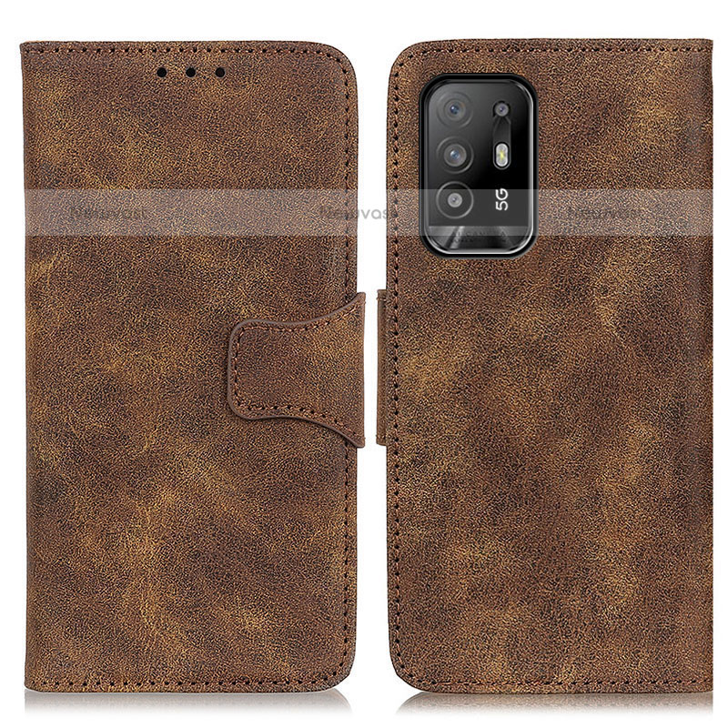 Leather Case Stands Flip Cover Holder M03L for Oppo A94 5G Brown