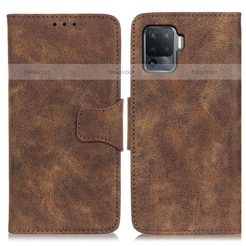 Leather Case Stands Flip Cover Holder M03L for Oppo F19 Pro Brown