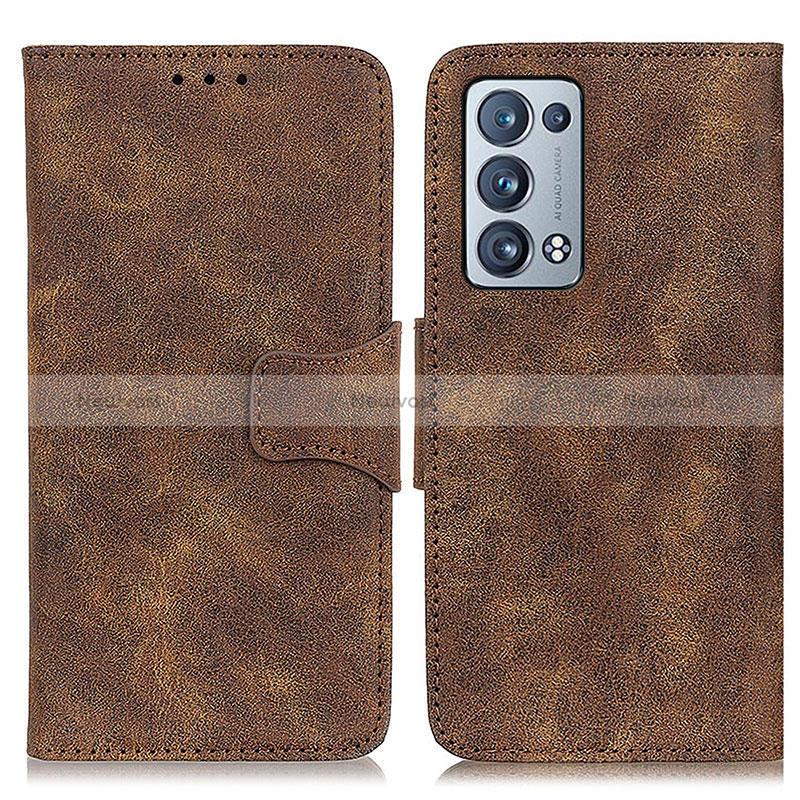 Leather Case Stands Flip Cover Holder M03L for Oppo Reno6 Pro 5G Brown