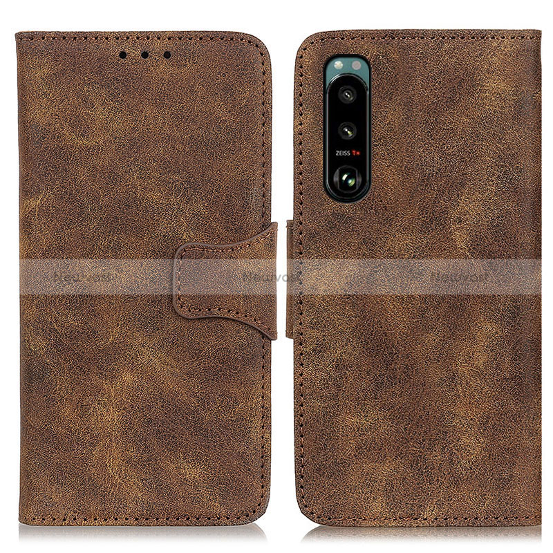 Leather Case Stands Flip Cover Holder M03L for Sony Xperia 5 III Brown