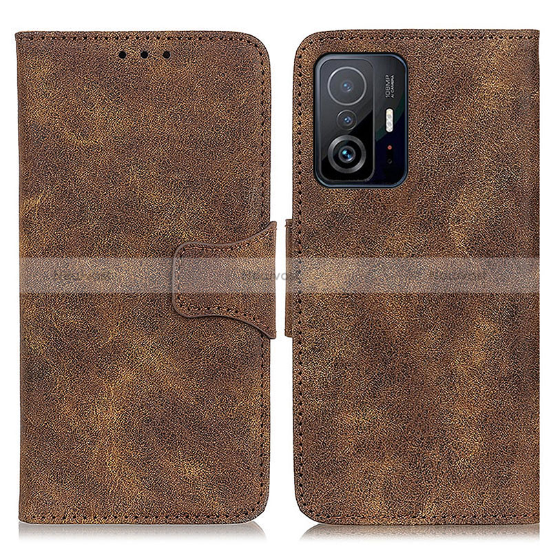 Leather Case Stands Flip Cover Holder M03L for Xiaomi Mi 11T Pro 5G Brown