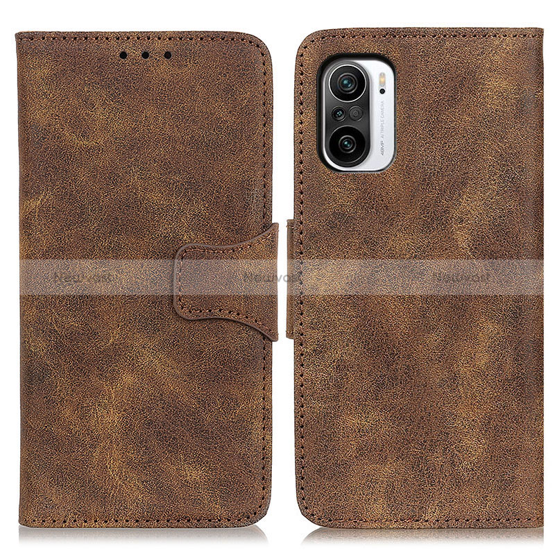 Leather Case Stands Flip Cover Holder M03L for Xiaomi Redmi K40 Pro 5G Brown