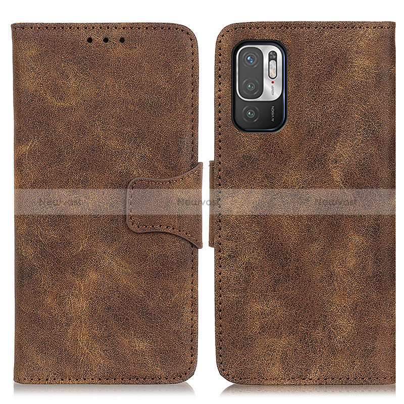 Leather Case Stands Flip Cover Holder M03L for Xiaomi Redmi Note 10T 5G Brown