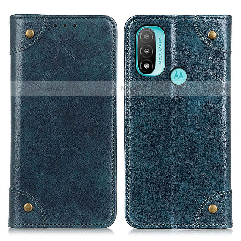 Leather Case Stands Flip Cover Holder M04L for Motorola Moto E20 Blue