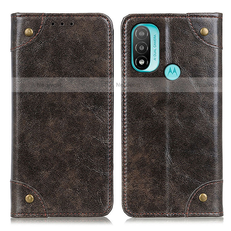 Leather Case Stands Flip Cover Holder M04L for Motorola Moto E20 Bronze