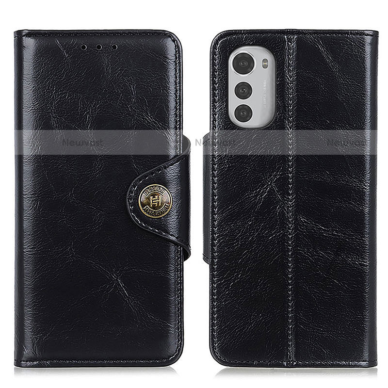 Leather Case Stands Flip Cover Holder M04L for Motorola Moto E32 Black