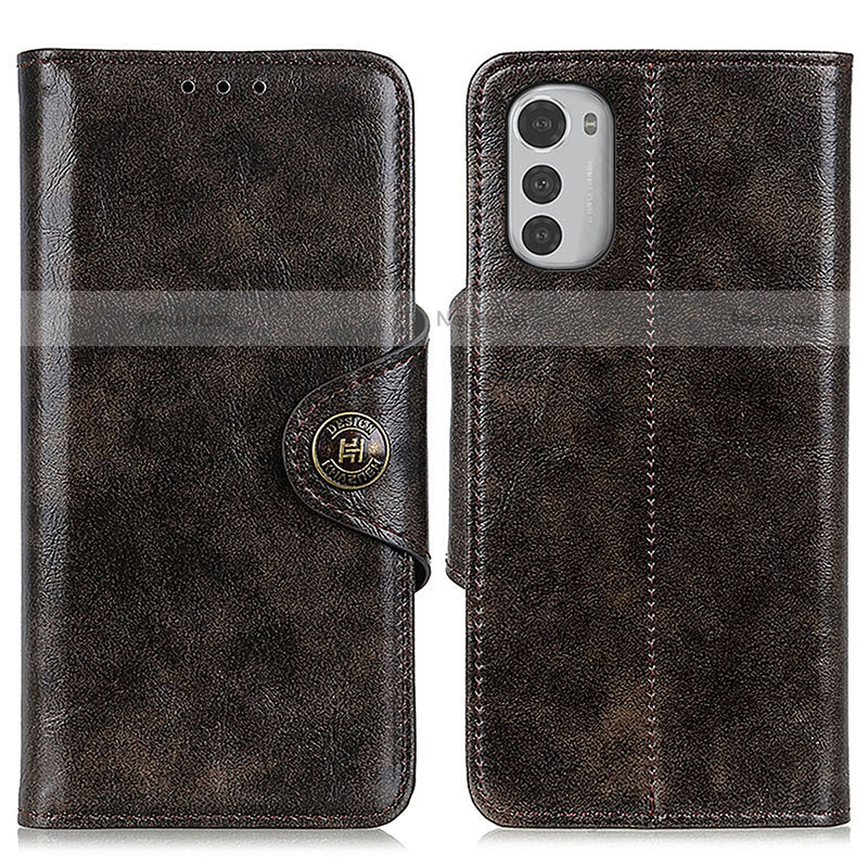 Leather Case Stands Flip Cover Holder M04L for Motorola Moto E32 Bronze