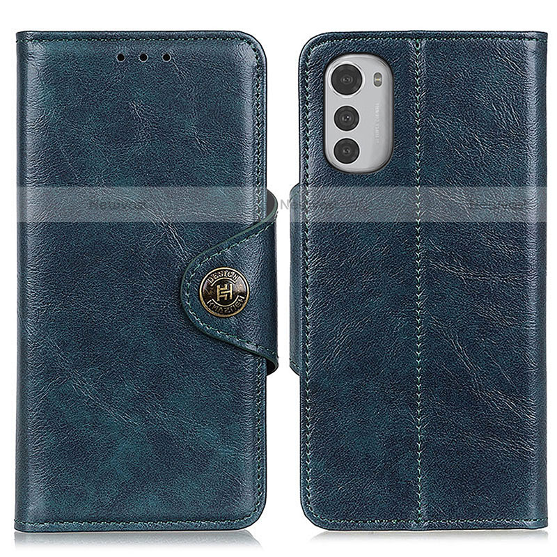 Leather Case Stands Flip Cover Holder M04L for Motorola Moto E32s Blue