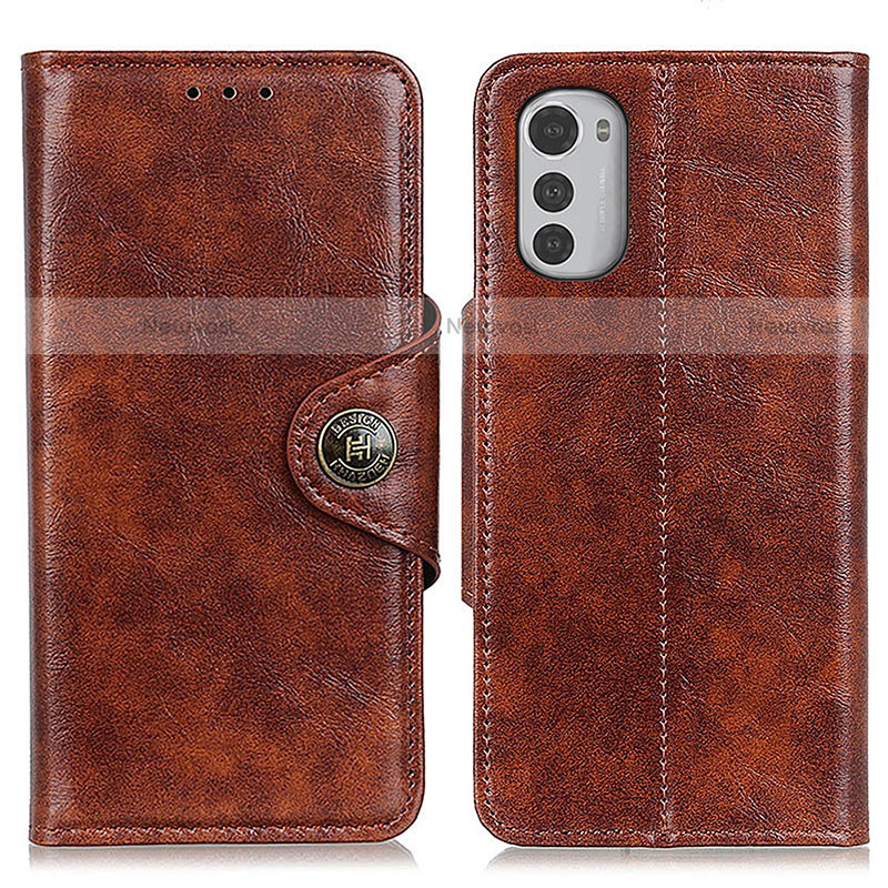 Leather Case Stands Flip Cover Holder M04L for Motorola Moto E32s Brown