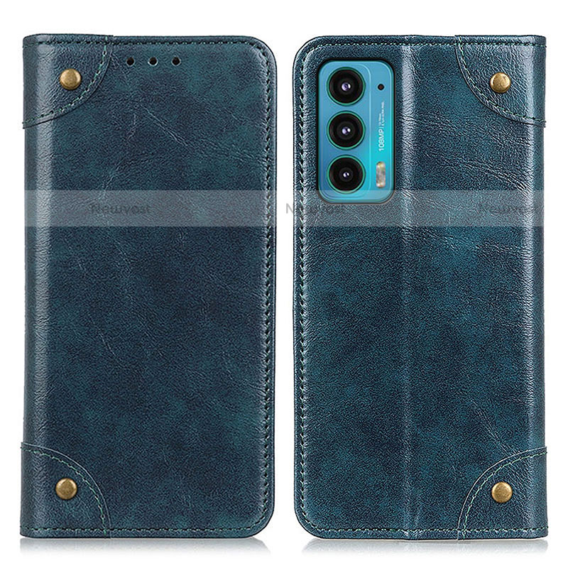 Leather Case Stands Flip Cover Holder M04L for Motorola Moto Edge Lite 5G Blue