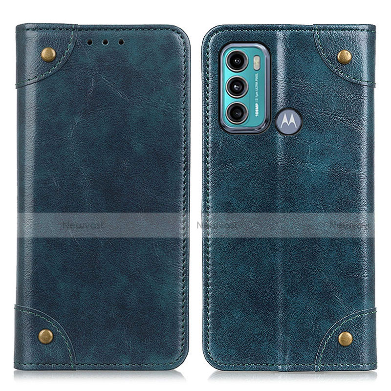 Leather Case Stands Flip Cover Holder M04L for Motorola Moto G60 Blue