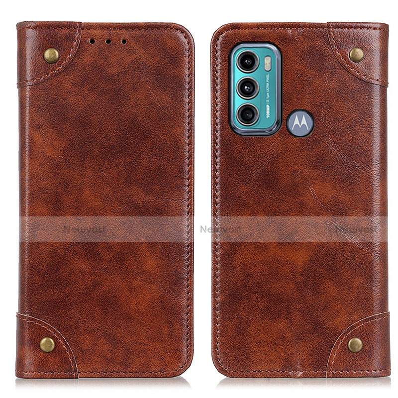 Leather Case Stands Flip Cover Holder M04L for Motorola Moto G60 Brown