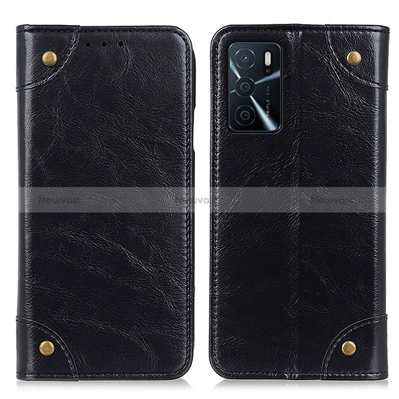 Leather Case Stands Flip Cover Holder M04L for Oppo A16s Black