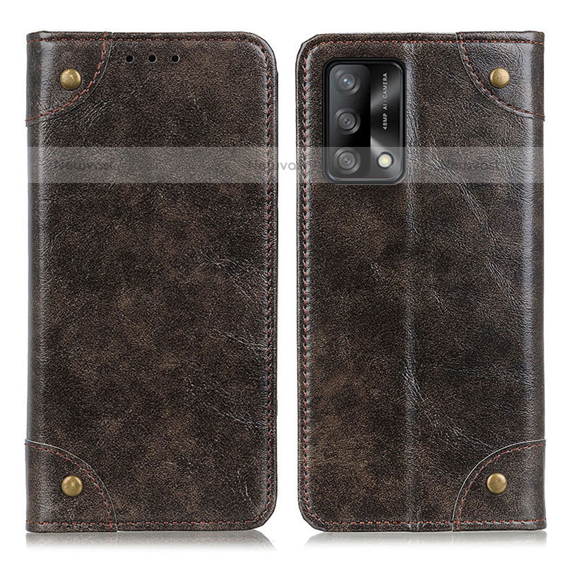 Leather Case Stands Flip Cover Holder M04L for Oppo A74 4G Bronze