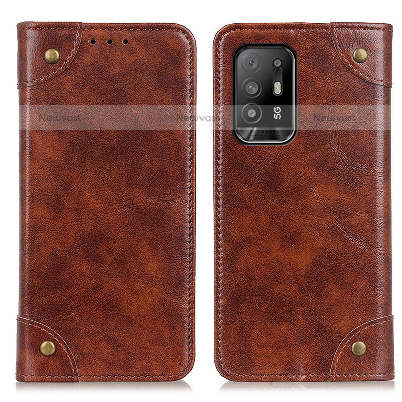 Leather Case Stands Flip Cover Holder M04L for Oppo A94 5G Brown