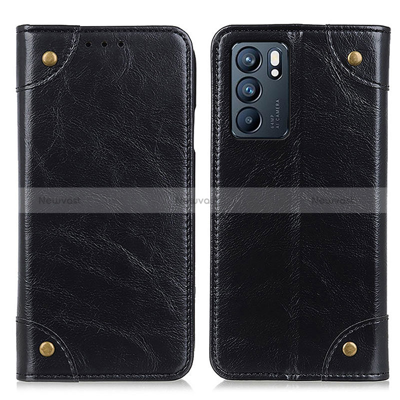 Leather Case Stands Flip Cover Holder M04L for Oppo Reno6 5G Black