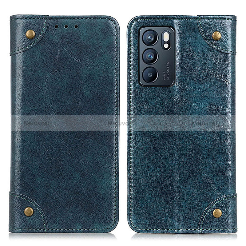 Leather Case Stands Flip Cover Holder M04L for Oppo Reno6 5G Blue