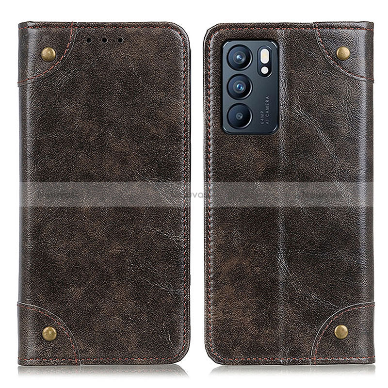 Leather Case Stands Flip Cover Holder M04L for Oppo Reno6 5G Bronze