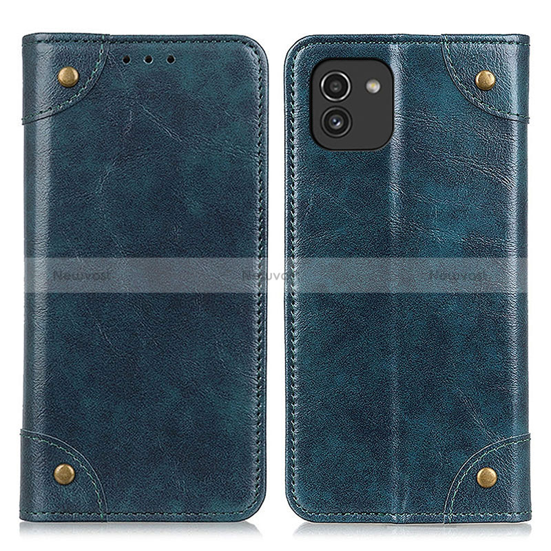 Leather Case Stands Flip Cover Holder M04L for Samsung Galaxy A03 Blue