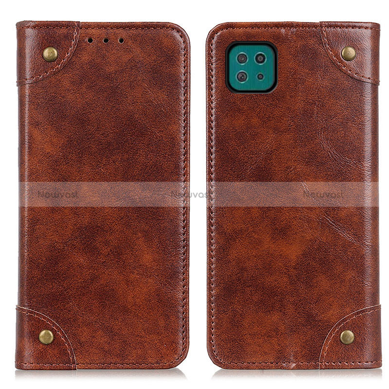 Leather Case Stands Flip Cover Holder M04L for Samsung Galaxy A22 5G Brown