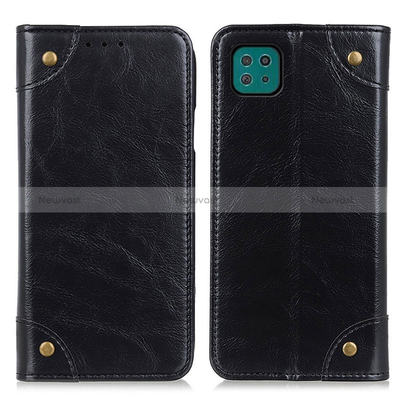 Leather Case Stands Flip Cover Holder M04L for Samsung Galaxy A22s 5G Black