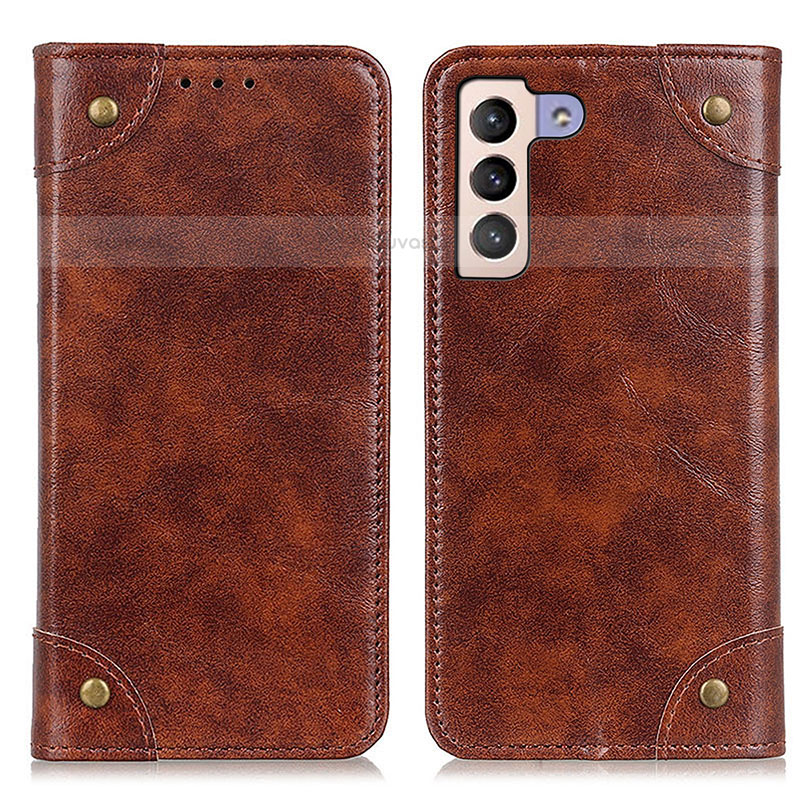 Leather Case Stands Flip Cover Holder M04L for Samsung Galaxy S21 5G Brown