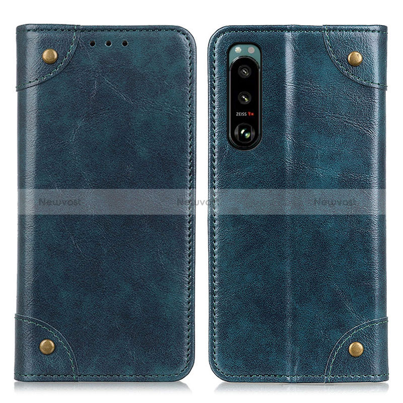 Leather Case Stands Flip Cover Holder M04L for Sony Xperia 5 III SO-53B Blue