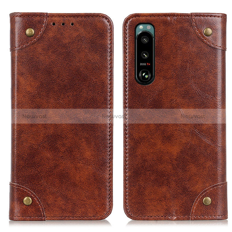 Leather Case Stands Flip Cover Holder M04L for Sony Xperia 5 III SO-53B Brown