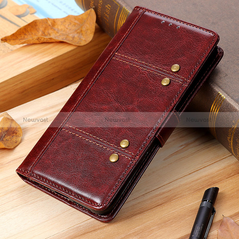 Leather Case Stands Flip Cover Holder M04L for Xiaomi Redmi Note 8 (2021) Brown