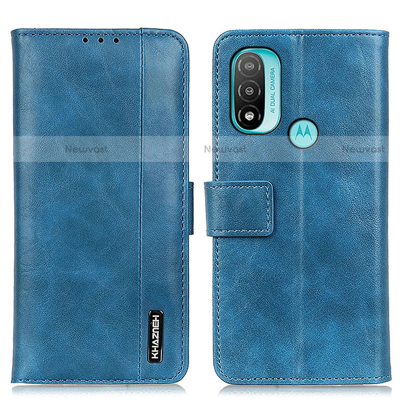 Leather Case Stands Flip Cover Holder M05L for Motorola Moto E20 Blue