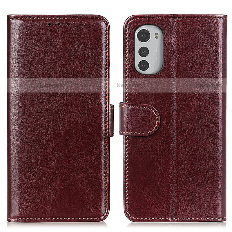 Leather Case Stands Flip Cover Holder M05L for Motorola Moto E32 Brown