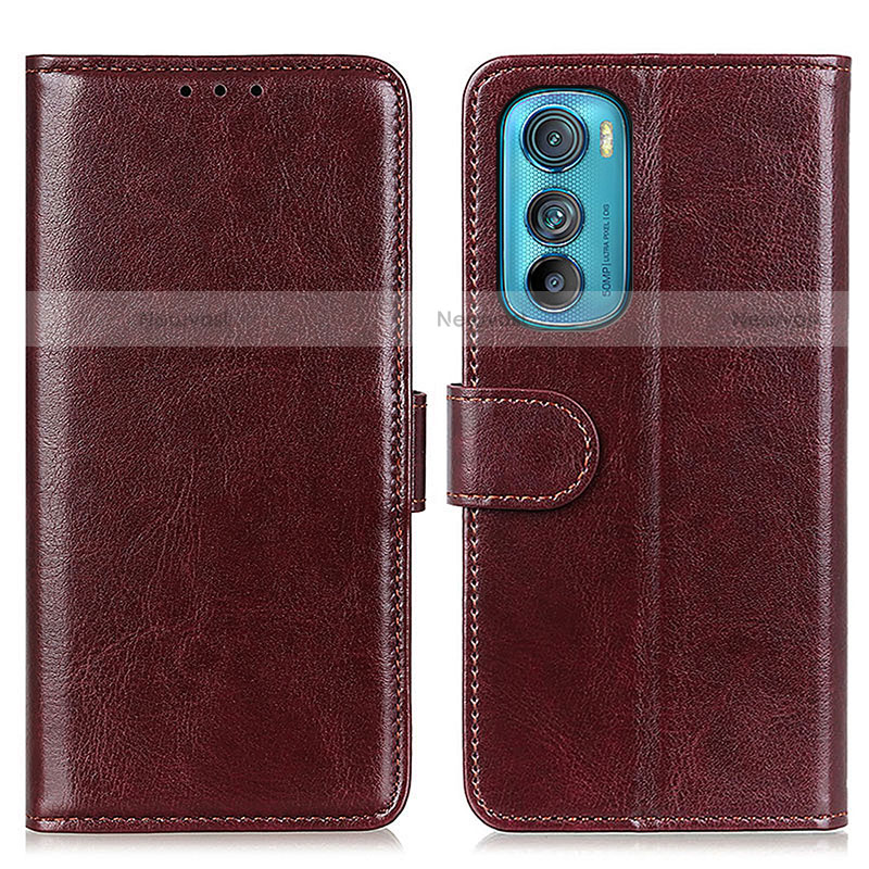 Leather Case Stands Flip Cover Holder M05L for Motorola Moto Edge 30 5G Brown