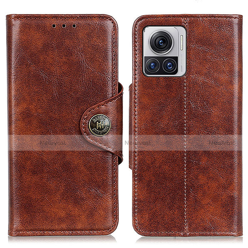 Leather Case Stands Flip Cover Holder M05L for Motorola Moto Edge 30 Ultra 5G Light Brown