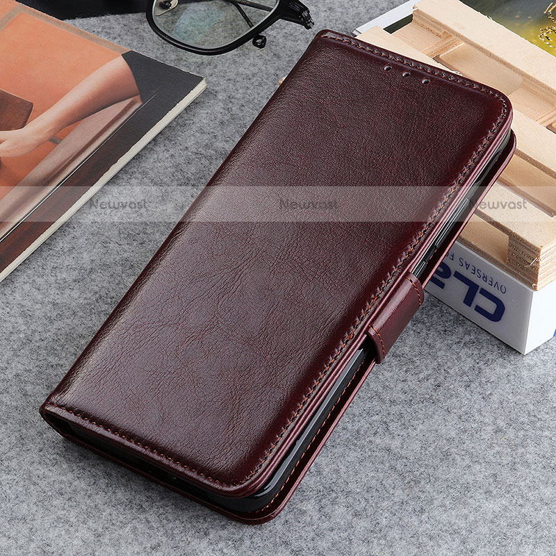 Leather Case Stands Flip Cover Holder M05L for Motorola Moto G Play (2023) Brown