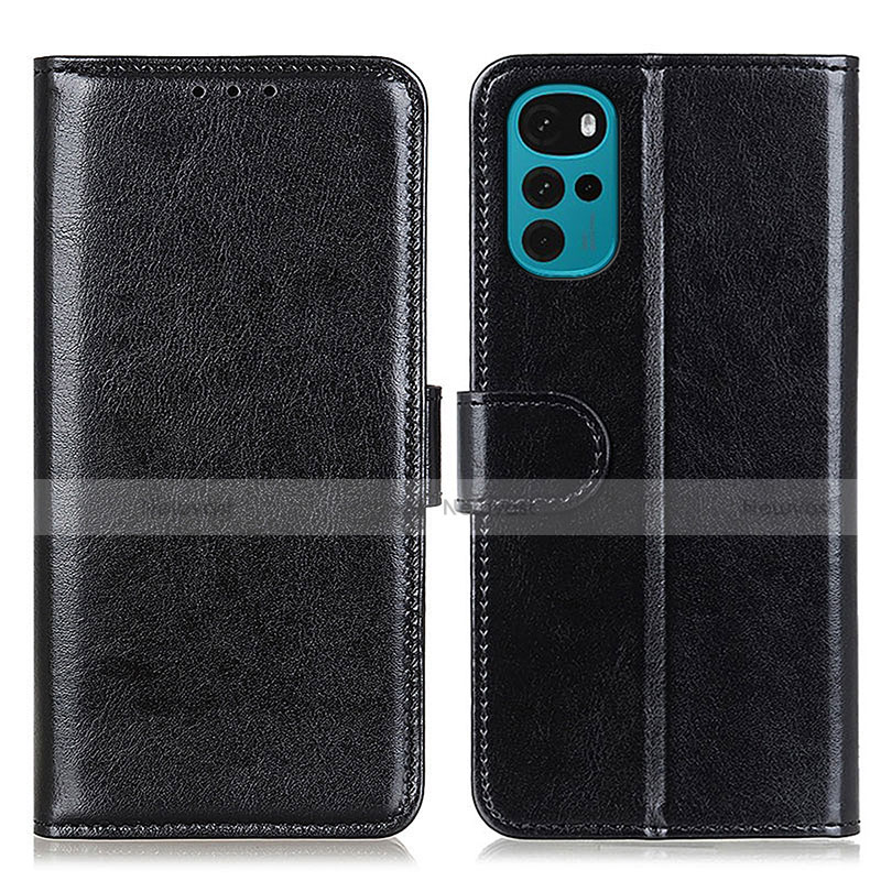 Leather Case Stands Flip Cover Holder M05L for Motorola Moto G22 Black