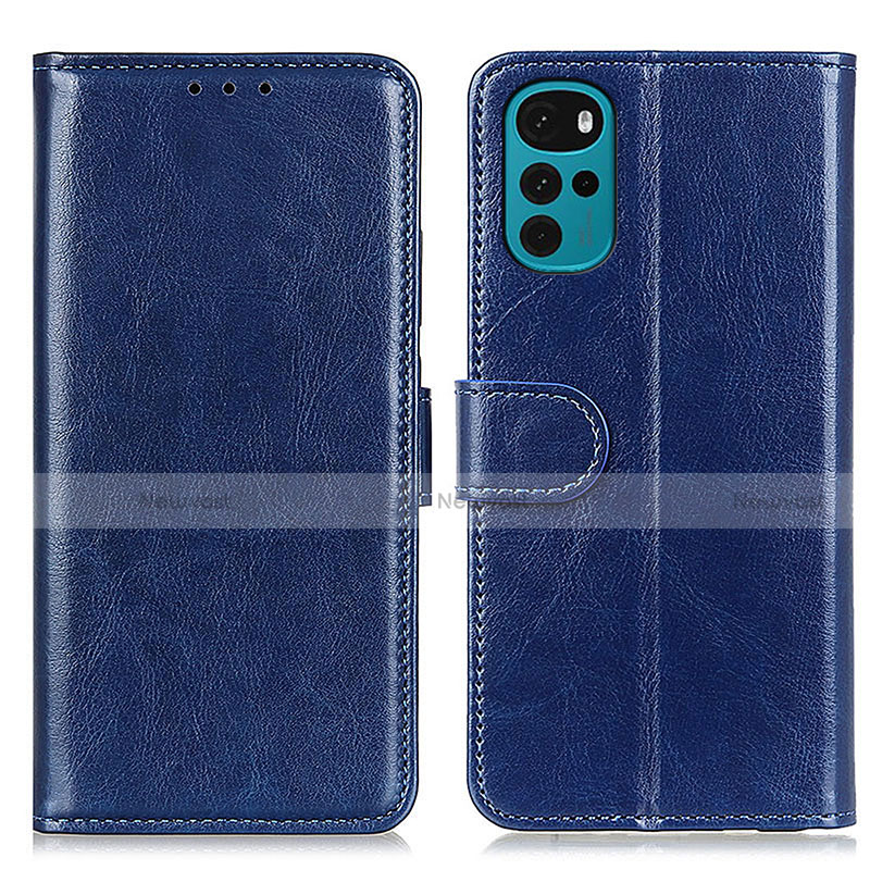 Leather Case Stands Flip Cover Holder M05L for Motorola Moto G22 Blue