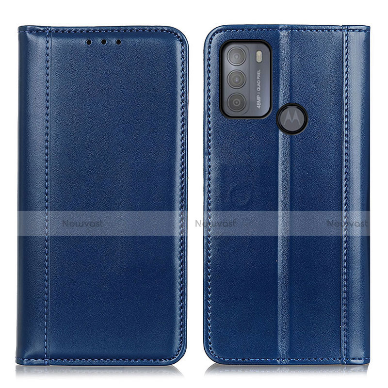 Leather Case Stands Flip Cover Holder M05L for Motorola Moto G50 Blue